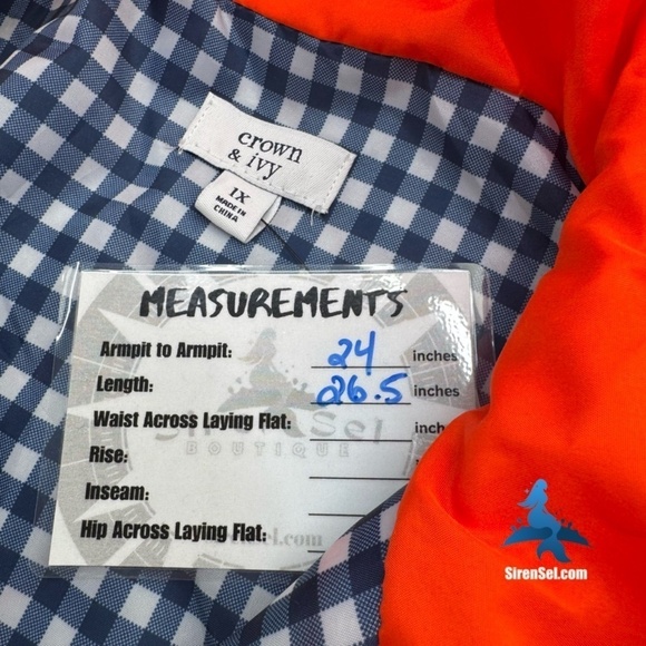 1063 NWT Crown & Ivy Puffer Vest - Plus Size 1X - Orange Vue/Blue Gingham - Picture 14 of 15